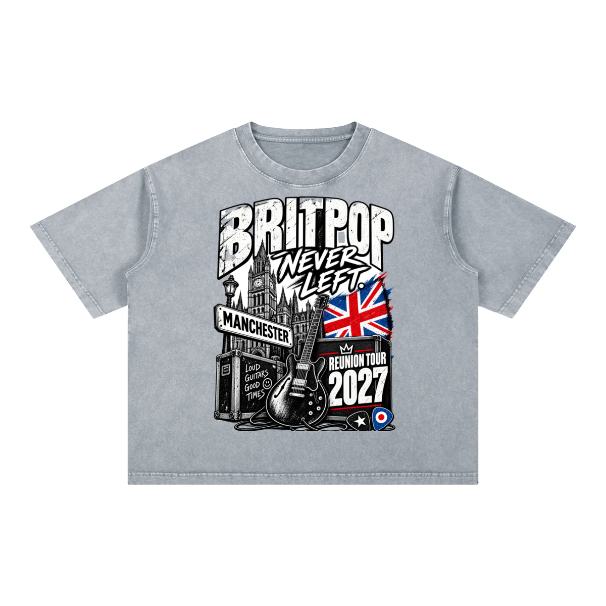 90s,Britpop Manchester Shirt – Retro Music Style Mineral Wash Boxy Cotton T-Shirt