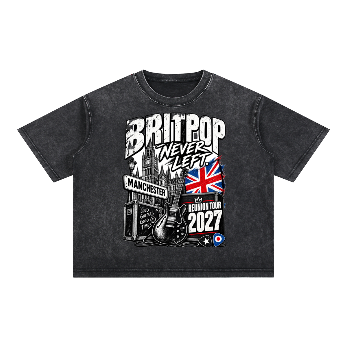 90s,Britpop Manchester Shirt – Retro Music Style Mineral Wash Boxy Cotton T-Shirt